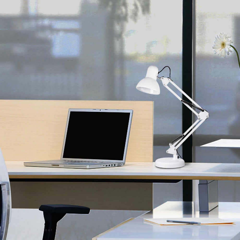Metal Swing Arm Architect Desk Lamp with Clamp - White