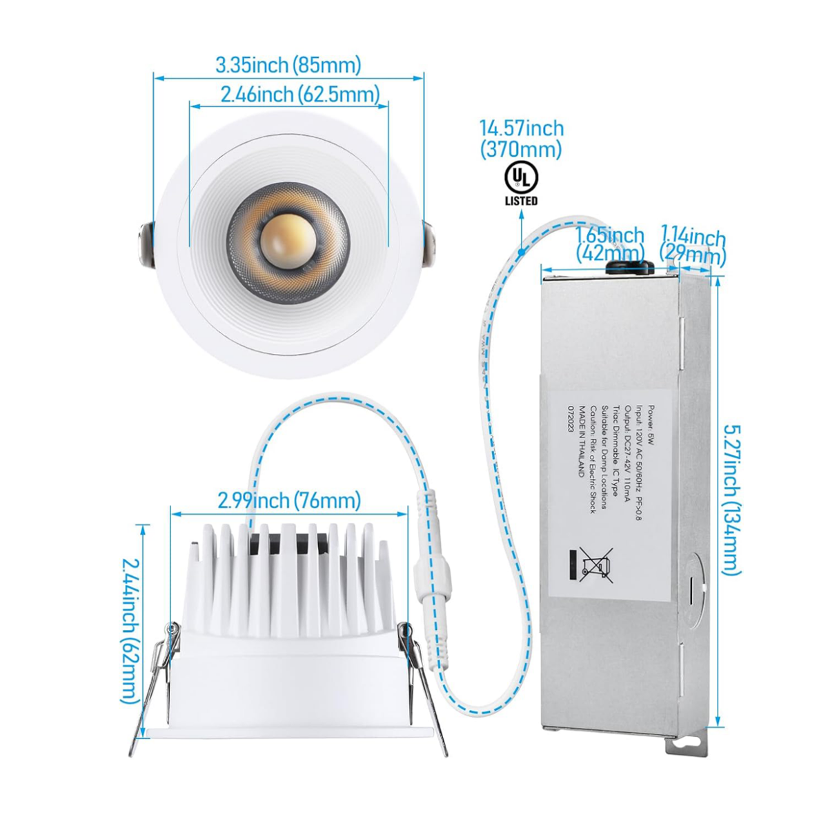 JN309C 9W 3" Anti-glare LED Recessed Lights - 5CCT