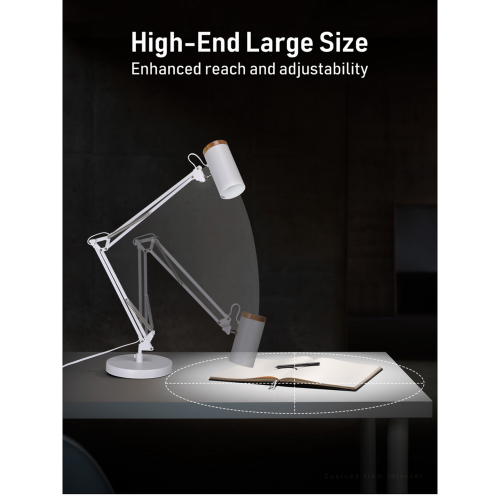 Tall Swing Arm Table Lamp, Height 29.7", E26 Base, Adjustable Desk Lamp, White