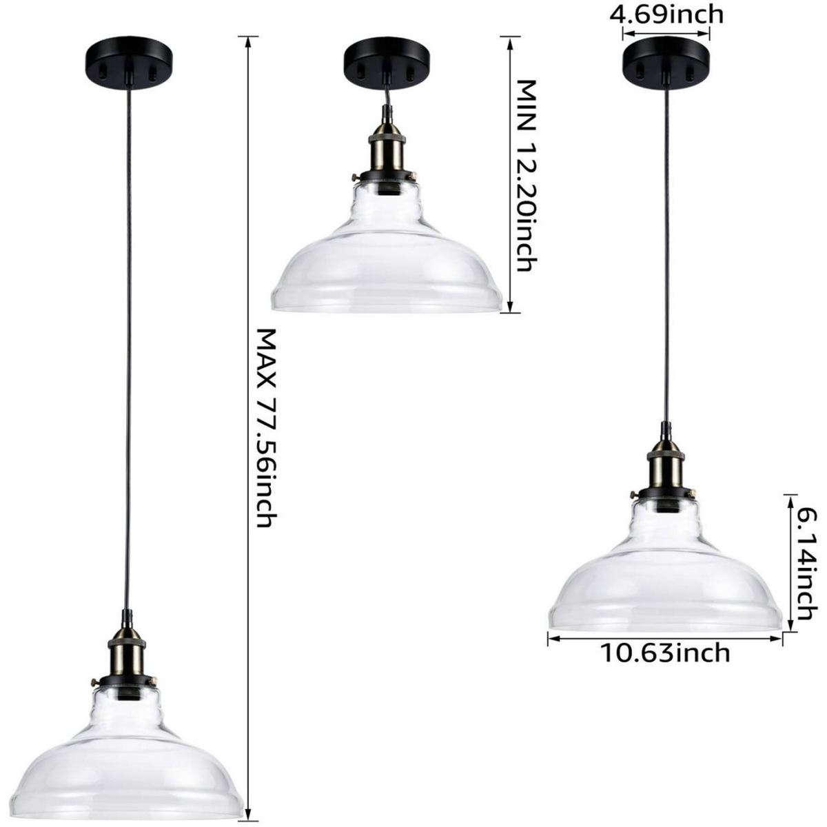 TORCHSTAR Clear Glass Industrial Pendant Light for Dining Room