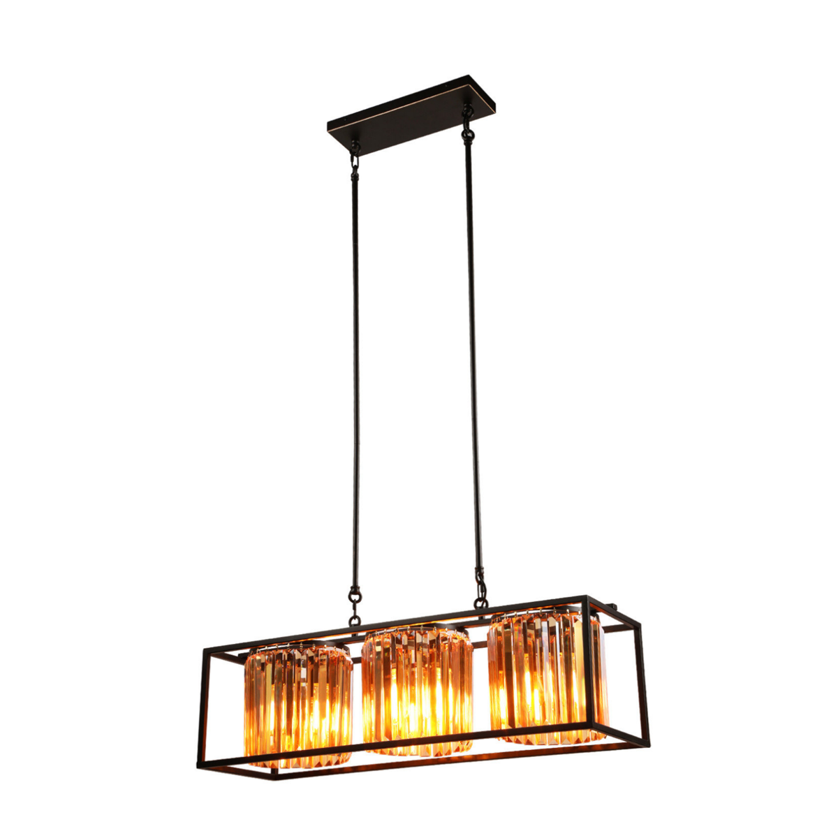 ESCENA  3-Light Rectangular Crystals Pendant Island Lighting - Lamp Ready - ST58 E26