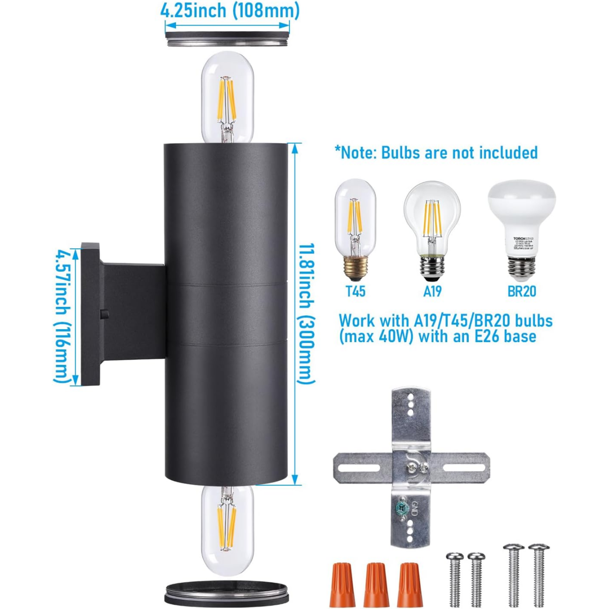 TORCHSTAR Modern Outdoor Cylinder Wall Lights