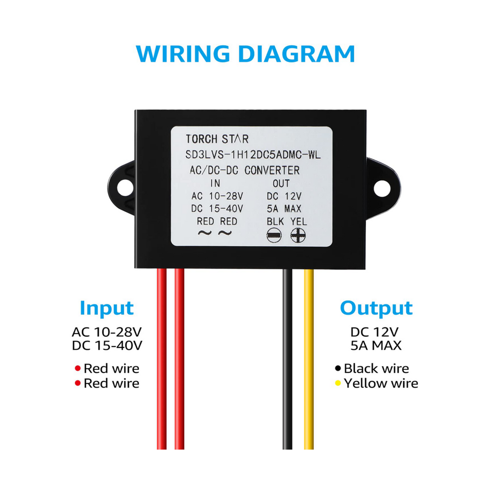 TORCHSTAR Step Down Voltage Convertor 10-28V AC to 12V DC