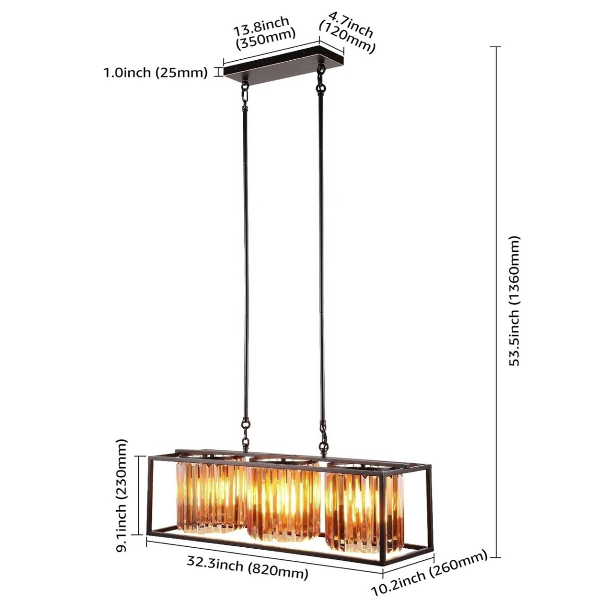 ESCENA  3-Light Rectangular Crystals Pendant Island Lighting - Lamp Ready - ST58 E26