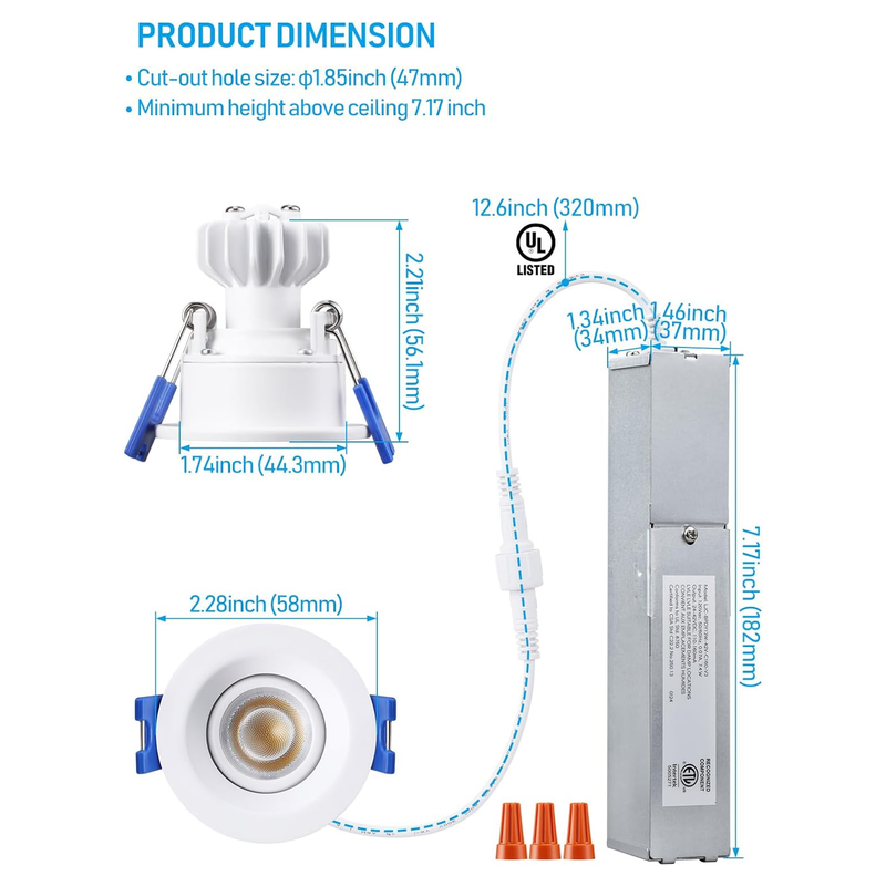 Rotatolux 1" Glare-free Gimbal Canless LED Recessed Light - DL 6W Dimmable with Narrow Beam Angle