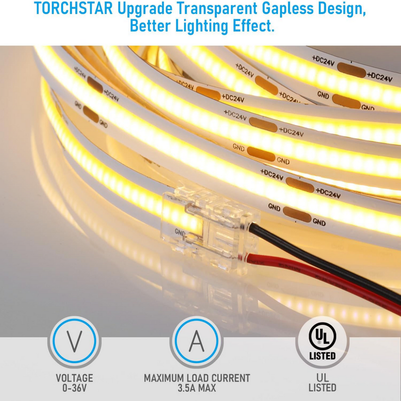 TORCHSTAR 2 Pin 8mm LED Strip Light Connectors UL Listed