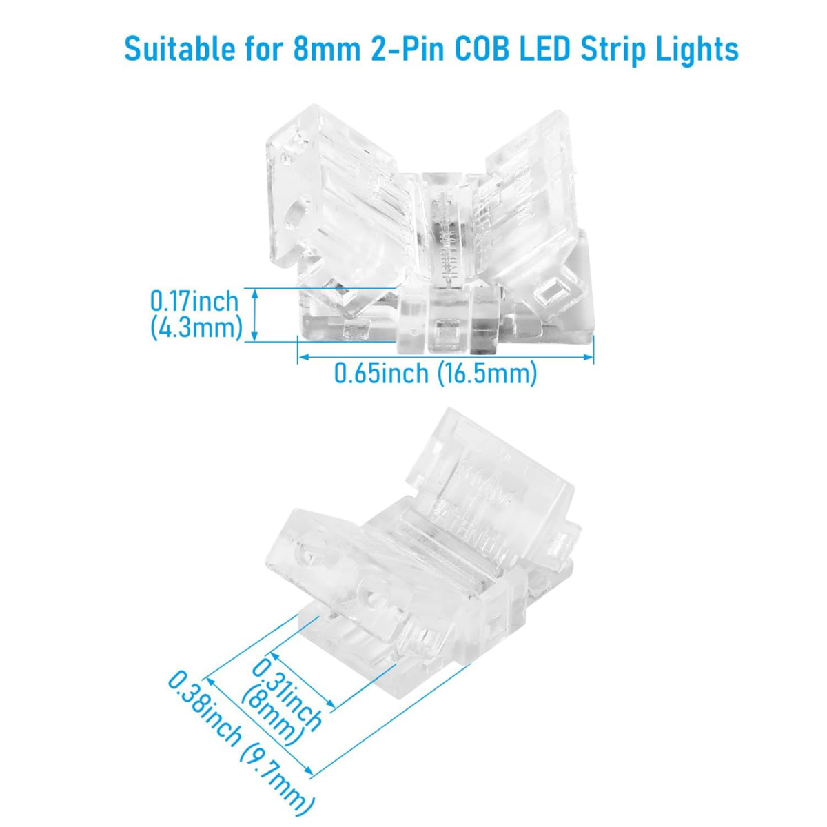 TORCHSTAR 2 Pin 8mm LED Strip Light Connectors UL Listed