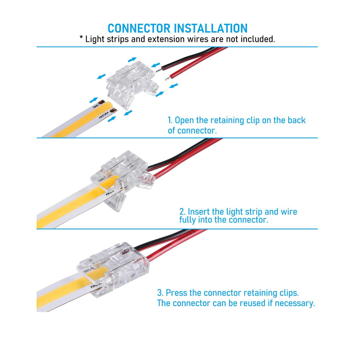 TORCHSTAR 2 Pin 8mm LED Strip Light Connectors UL Listed