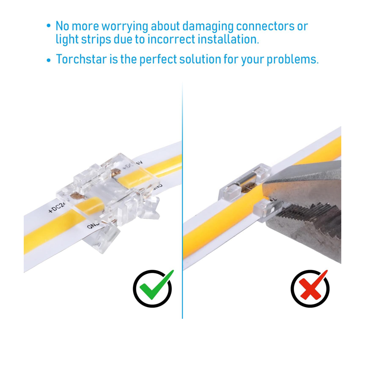 TORCHSTAR 2 Pin 10mm LED Strip Light Connectors UL Listed