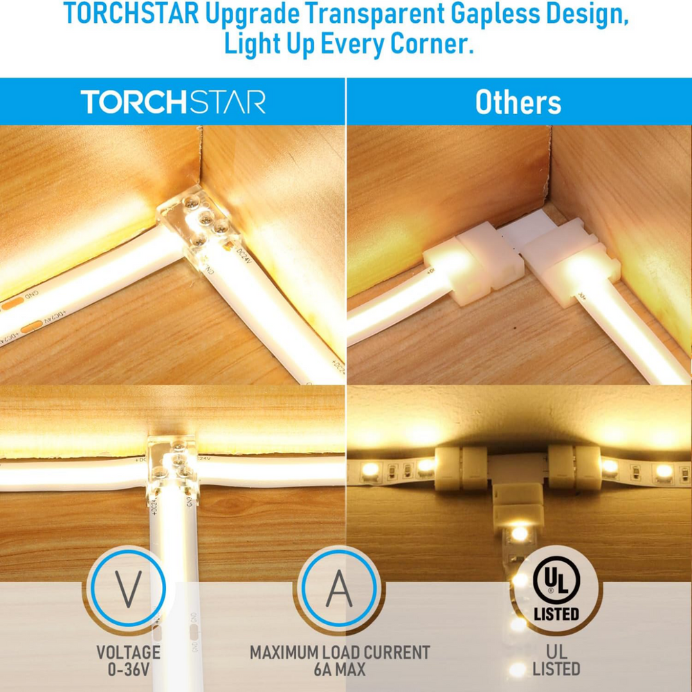 TORCHSTAR 2 Pin 10mm LED Strip Light Connectors UL Listed