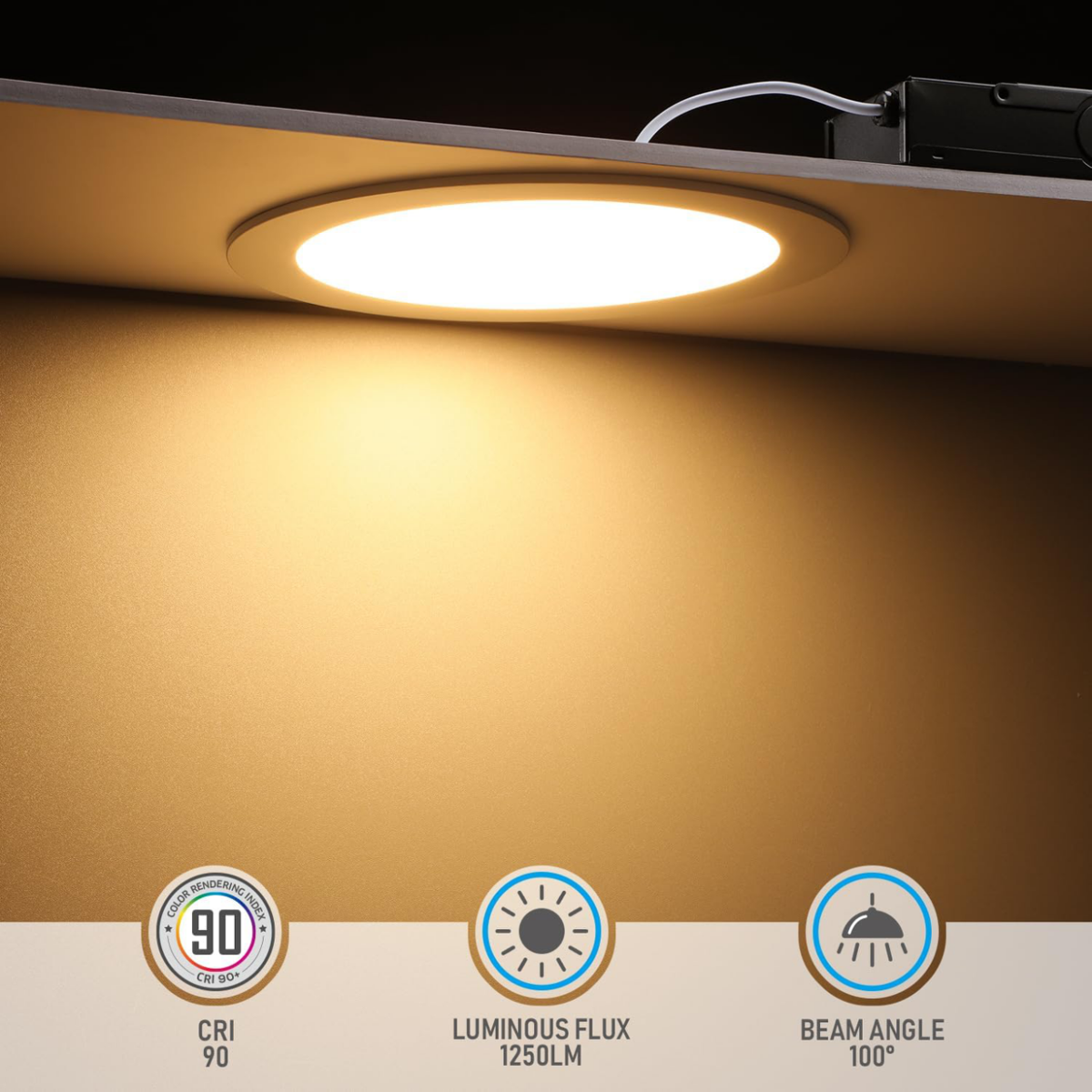 TORCHSTAR Premium Series 8 Inch Ultra-Thin LED Recessed Ceiling Light with J-Box