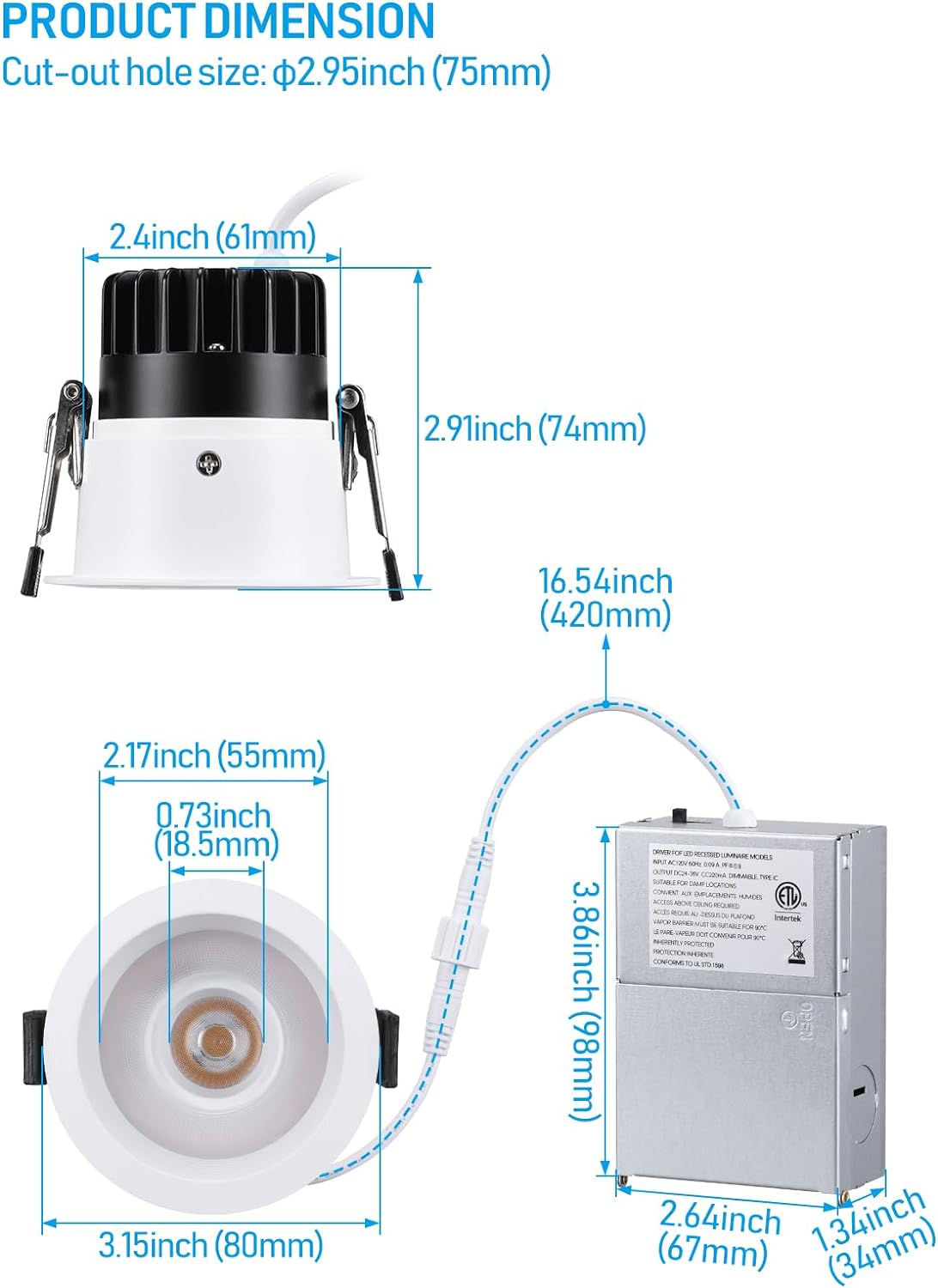 SnowyOwl 2" Glare-free Canless LED Recessed Lights with Night Light - DL 9W Dimmable