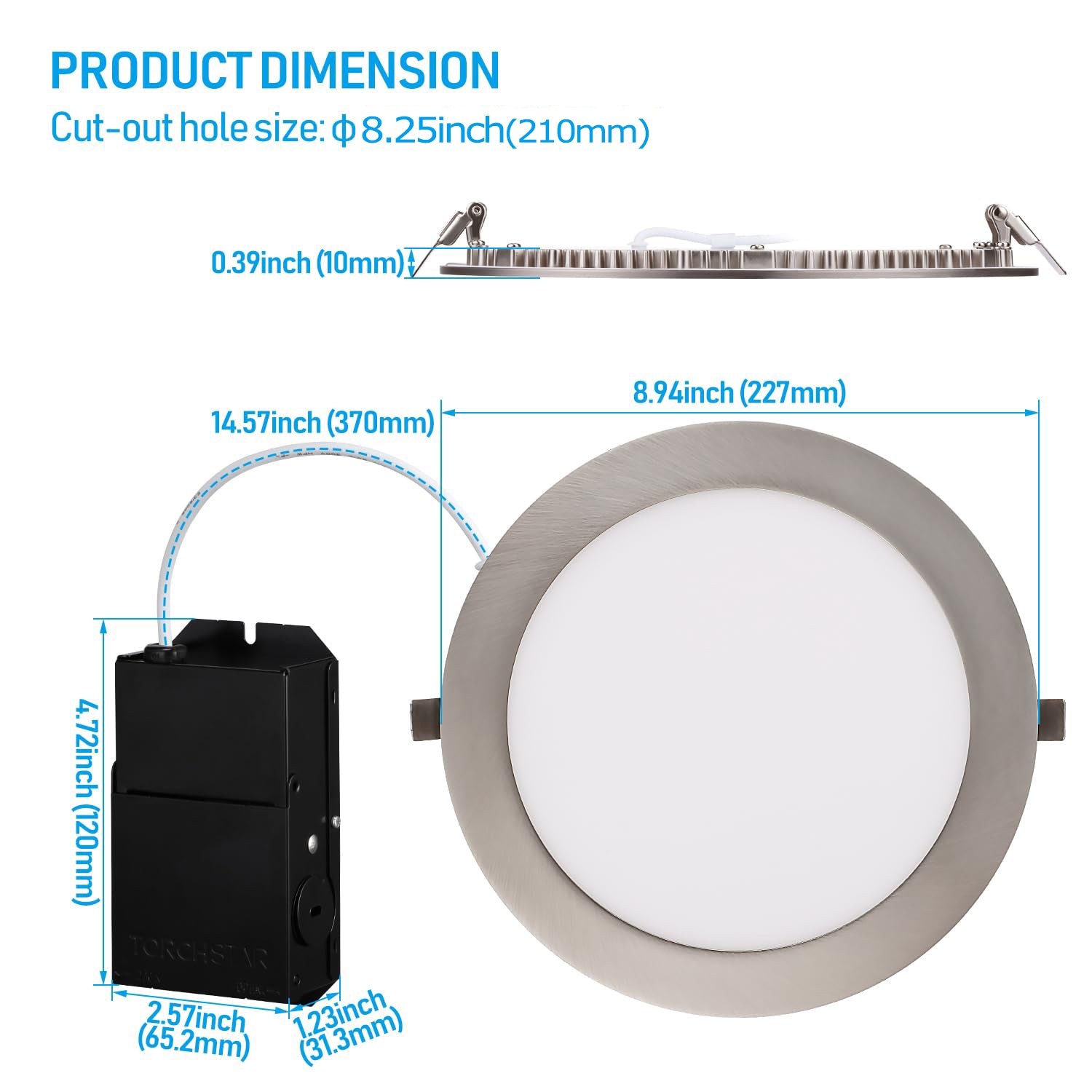 SlimPanel+ 8" Finished Ultra-thin Canless LED Recessed Light - SDL 18W Dimmable 1/2" Thick