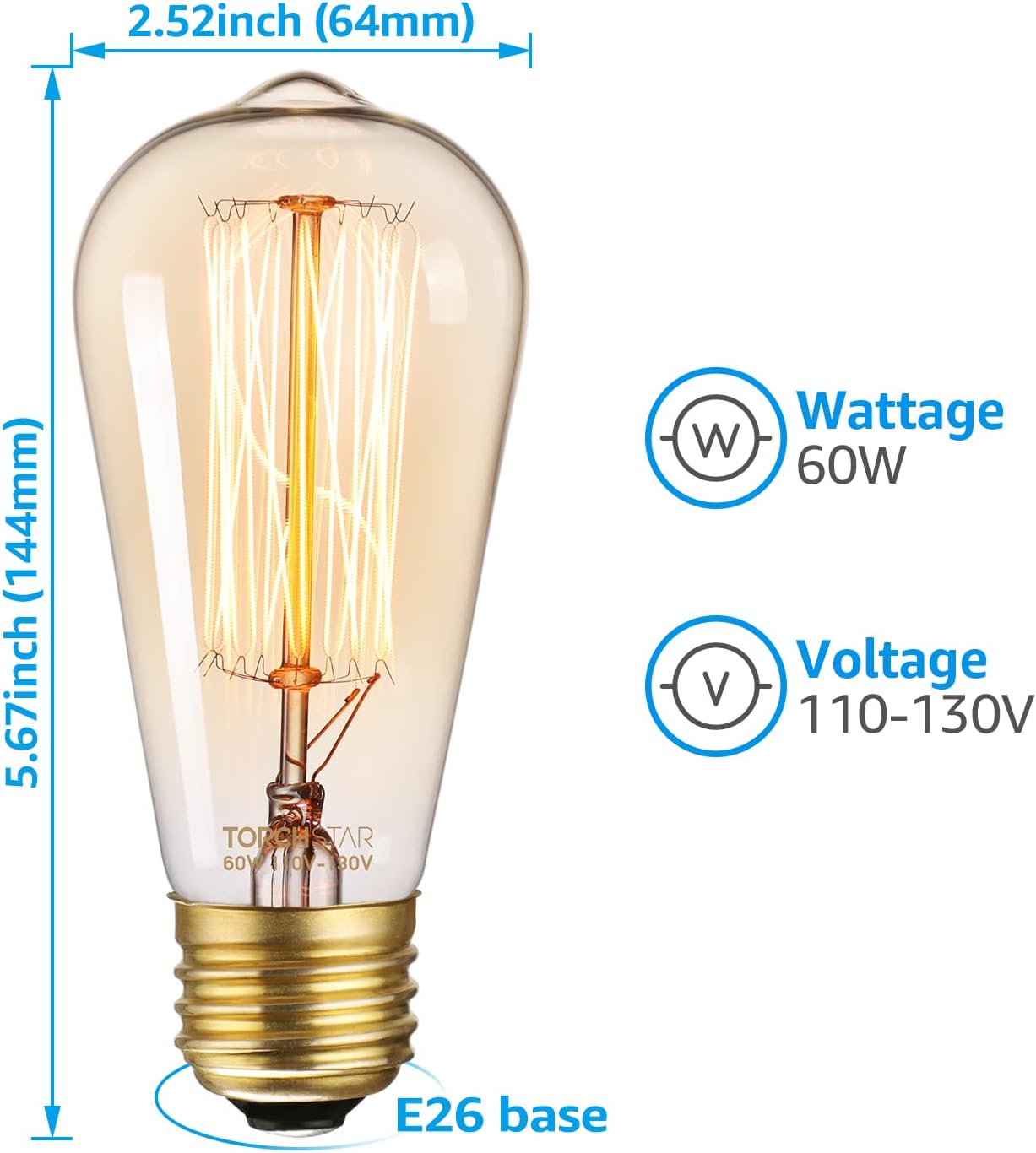 GoldenEra Classic 60W ST64 Filament Vintage Bulbs - E26 Base - 2200K Amber Warm