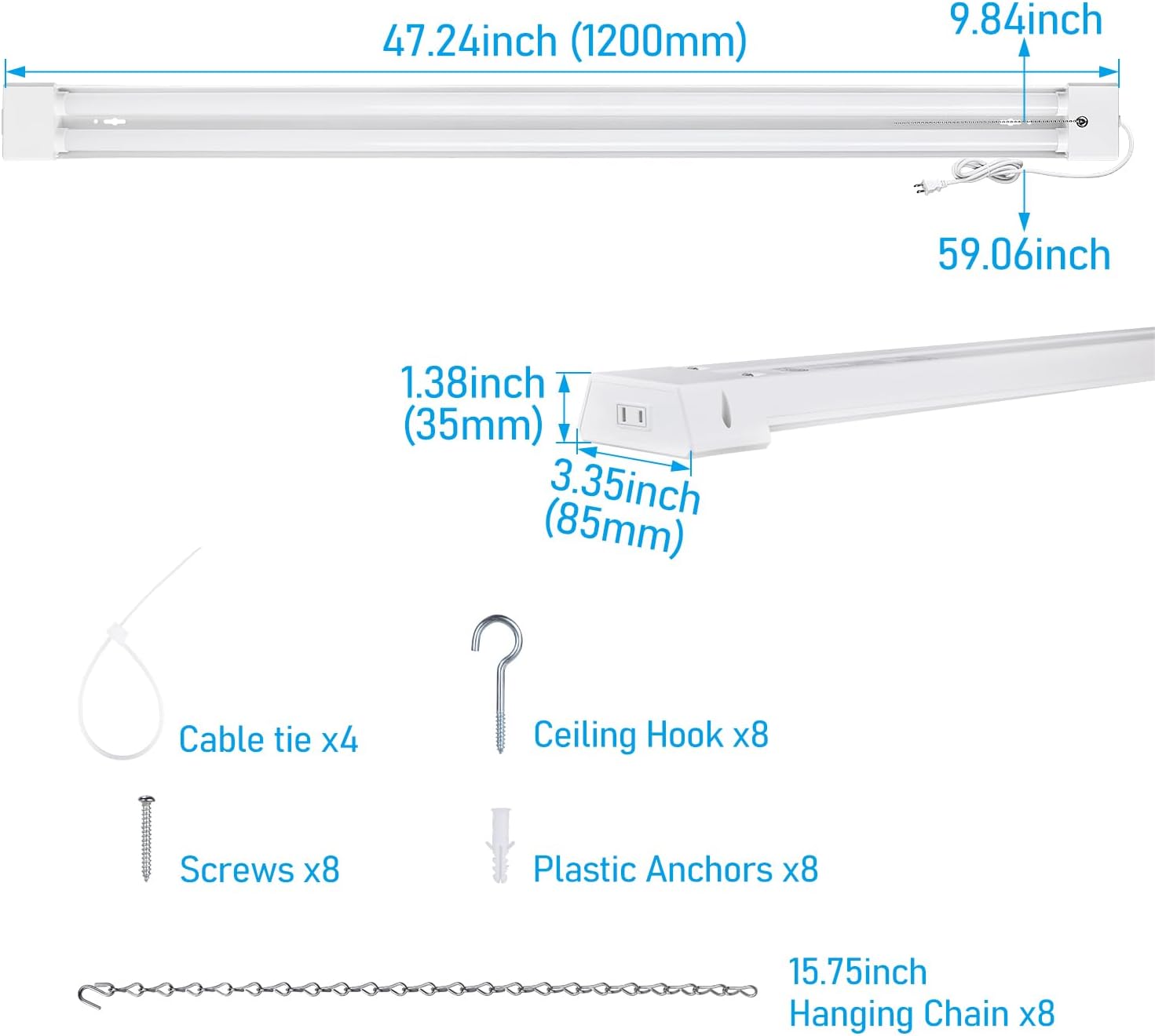 TORCHSTAR 4ft Linkable LED Shop Light with Deep Reflector