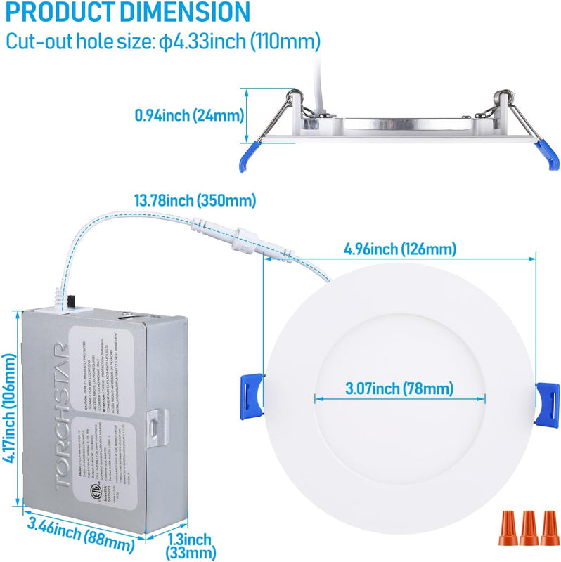 SlimPanel+ 4" Ultra-thin Canless LED Recessed Light - SDL 10W Dimmable 1/2" Thick