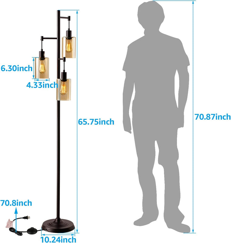 AmberAura Tri-heads Floor Lamp - Filament Bulbs Included