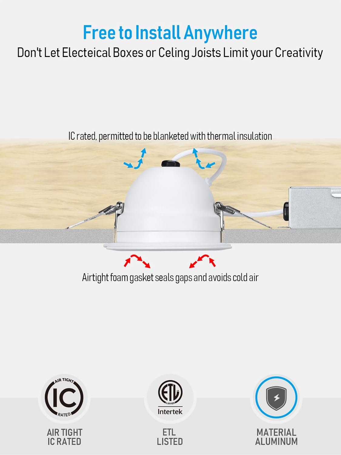 Rotatolux 3" Glare-free Gimbal Canless LED Recessed Light - DL 9W Dimmable with Narrow Beam Angle