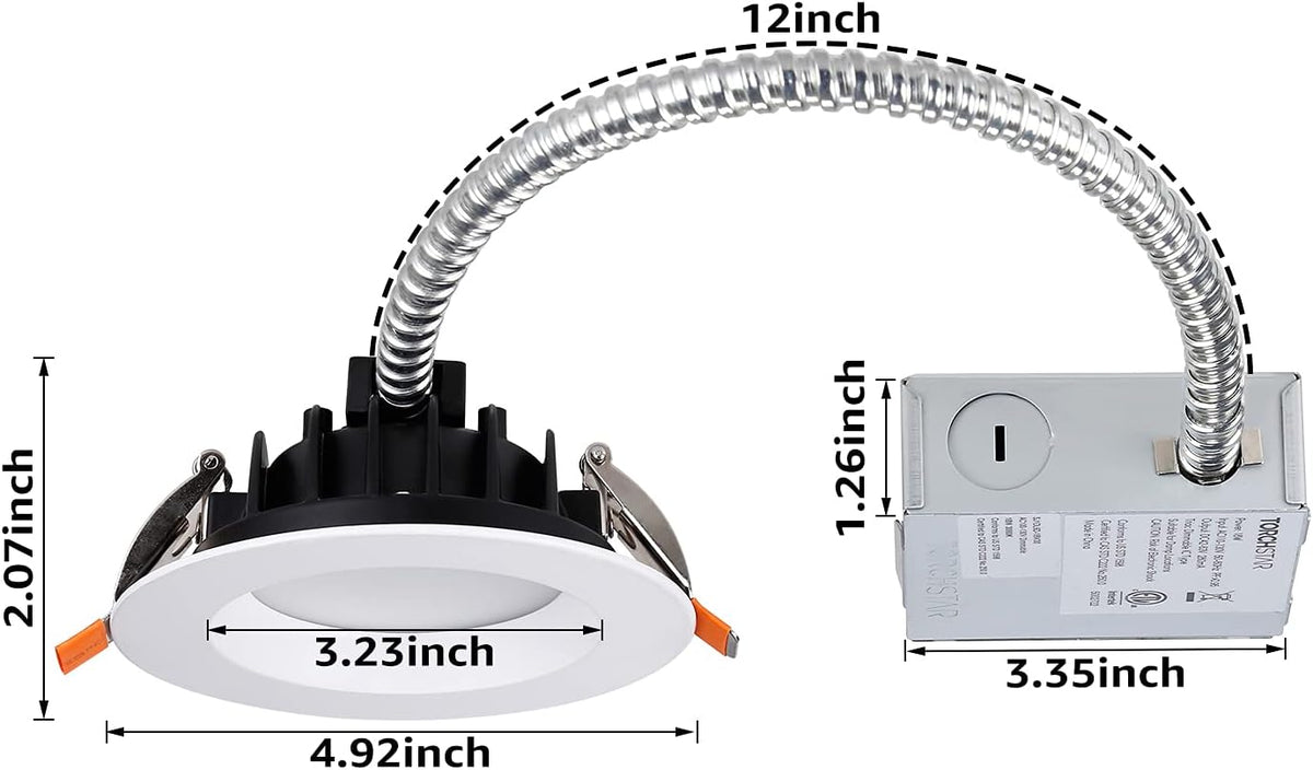 TORCHSTAR 4-Inch Slim LED Recessed Downlight with J-Box - 12W - 3000K / 5000K White