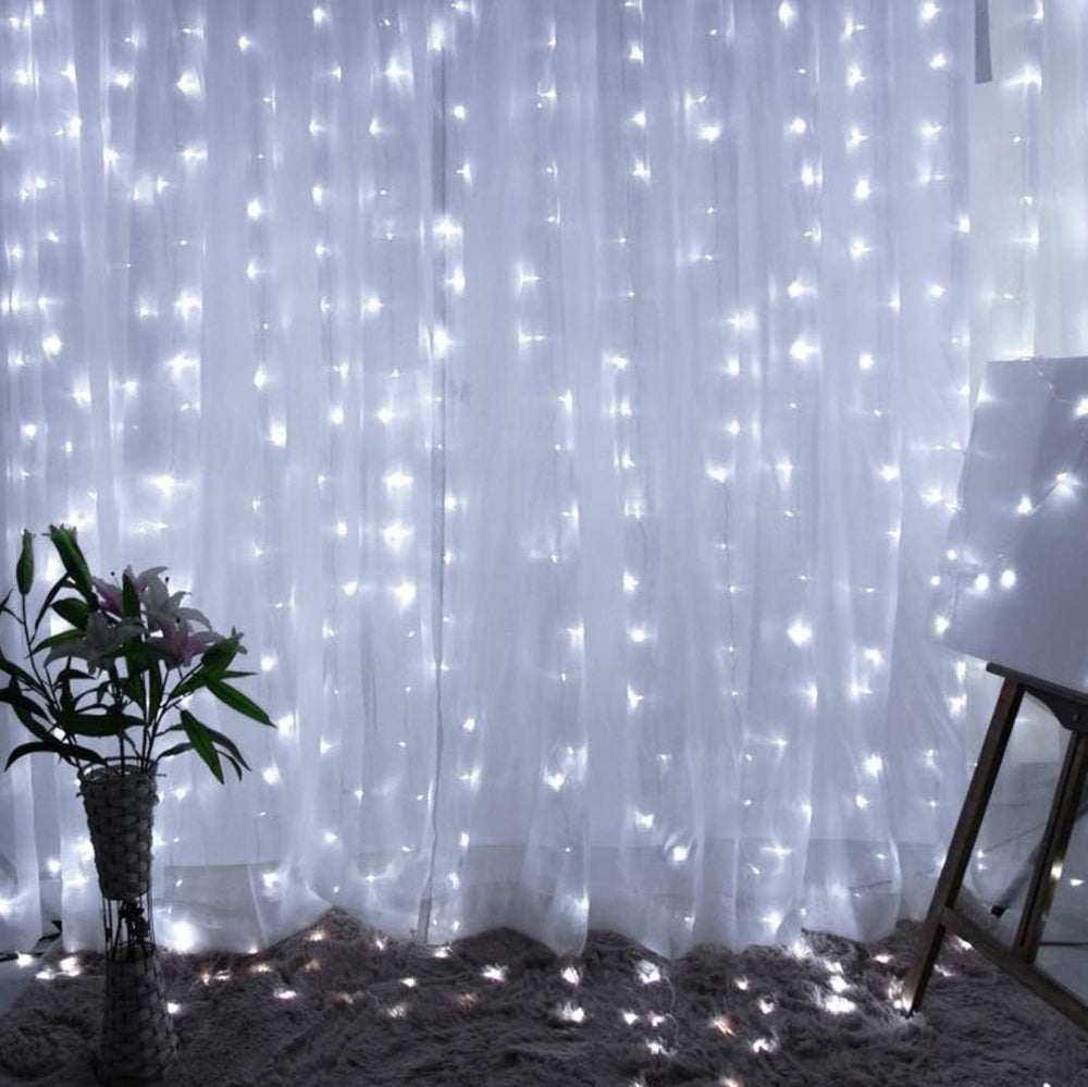 StellarCascade Pure White Curtain Lights