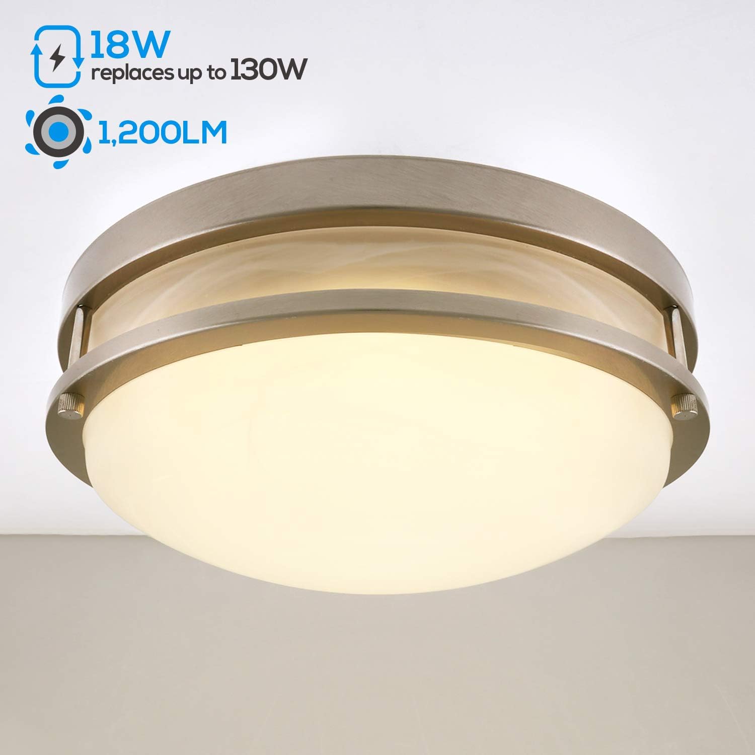 12" Glass LED Ceiling Light - No Bulb Needed Flush Mount Dimmable 3000K Warm White