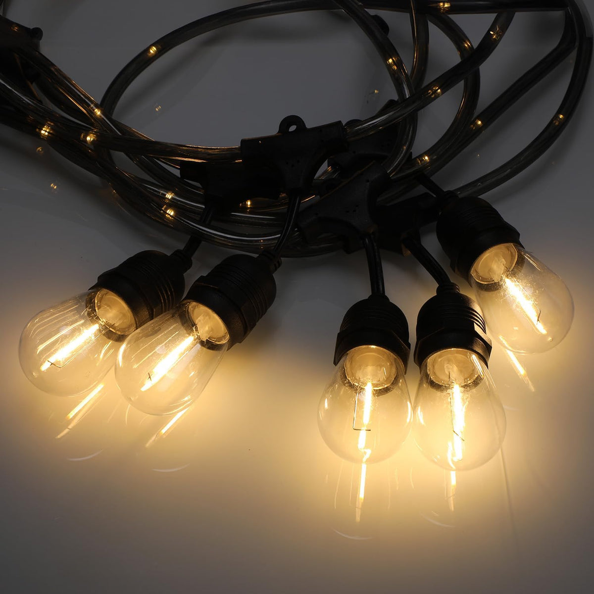 TwinkleTrail 48' LED Outdoor String Lights - Smoke Black 24 Sockets Bulbs Included