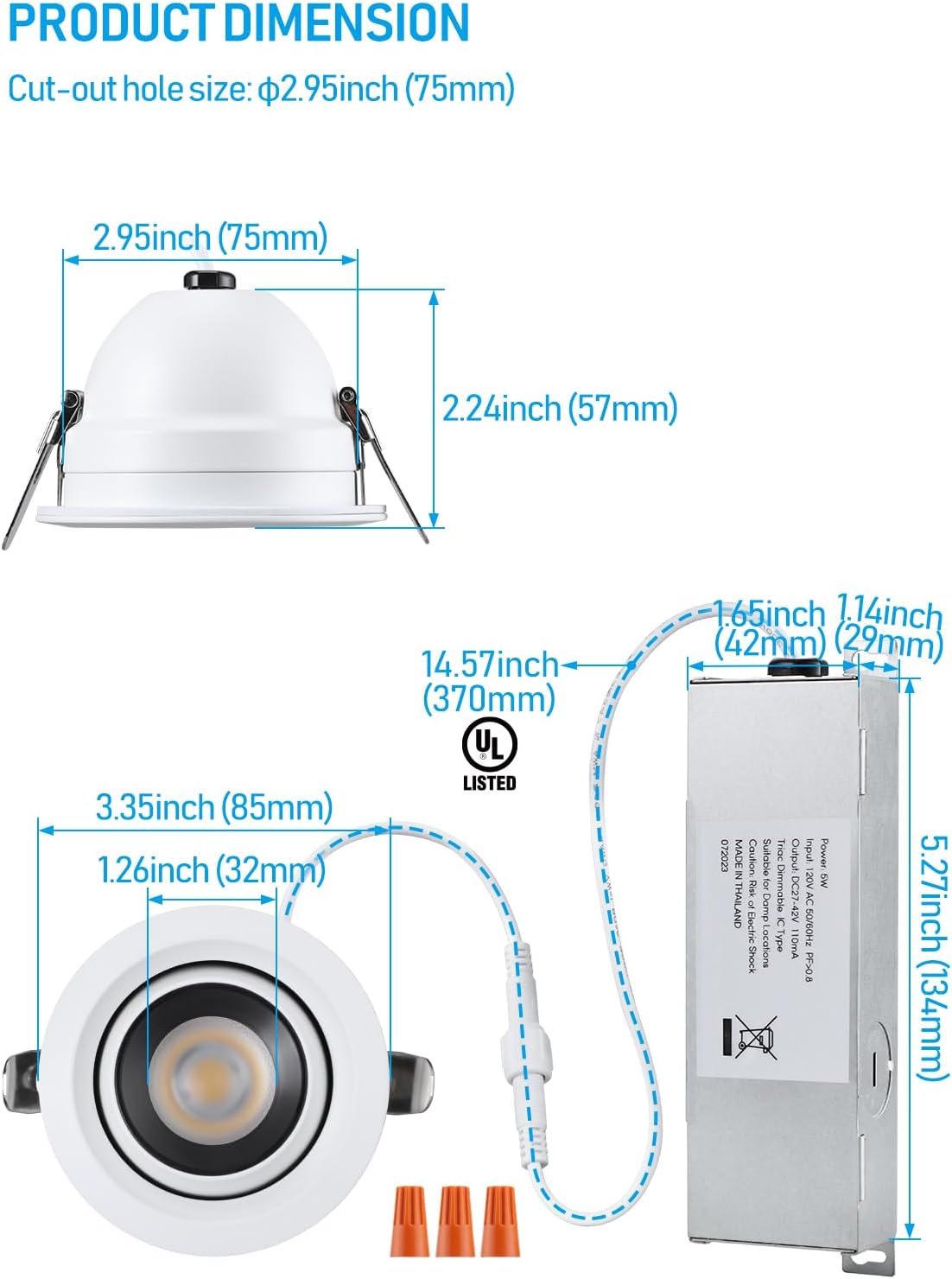 Rotatolux 3" Glare-free Gimbal Canless LED Recessed Light - DL 9W Dimmable with Narrow Beam Angle