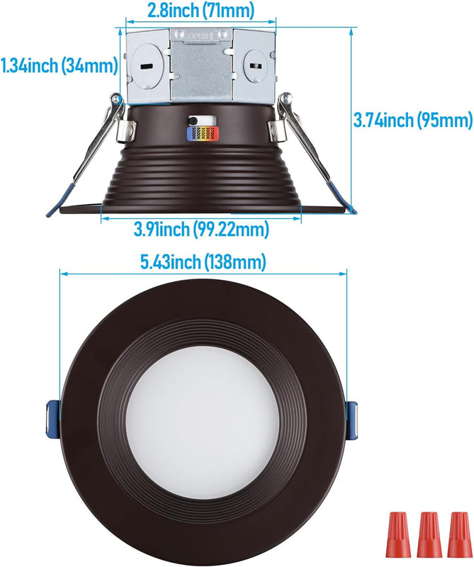 Bafflux 4" Glare-free LED Recessed Light - 10W Dimmable with Oil Rubbed Bronze Baffle Trim