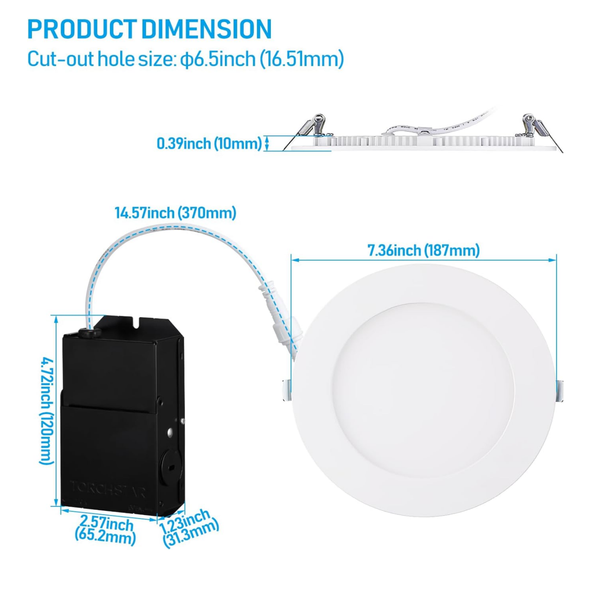 TORCHSTAR Premium Series 6 Inch Ultra-Thin LED Recessed Light with Junction Box