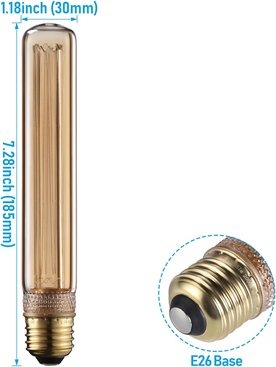 TORCHSTAR LED T10 Tubular Decorative Light Bulb - 2.3W - 2000K Amber