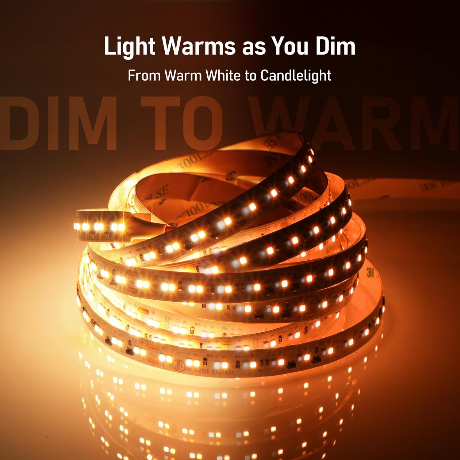 LEONLITE Warm Dim LED Tape Light, 16.4ft, UL Listed