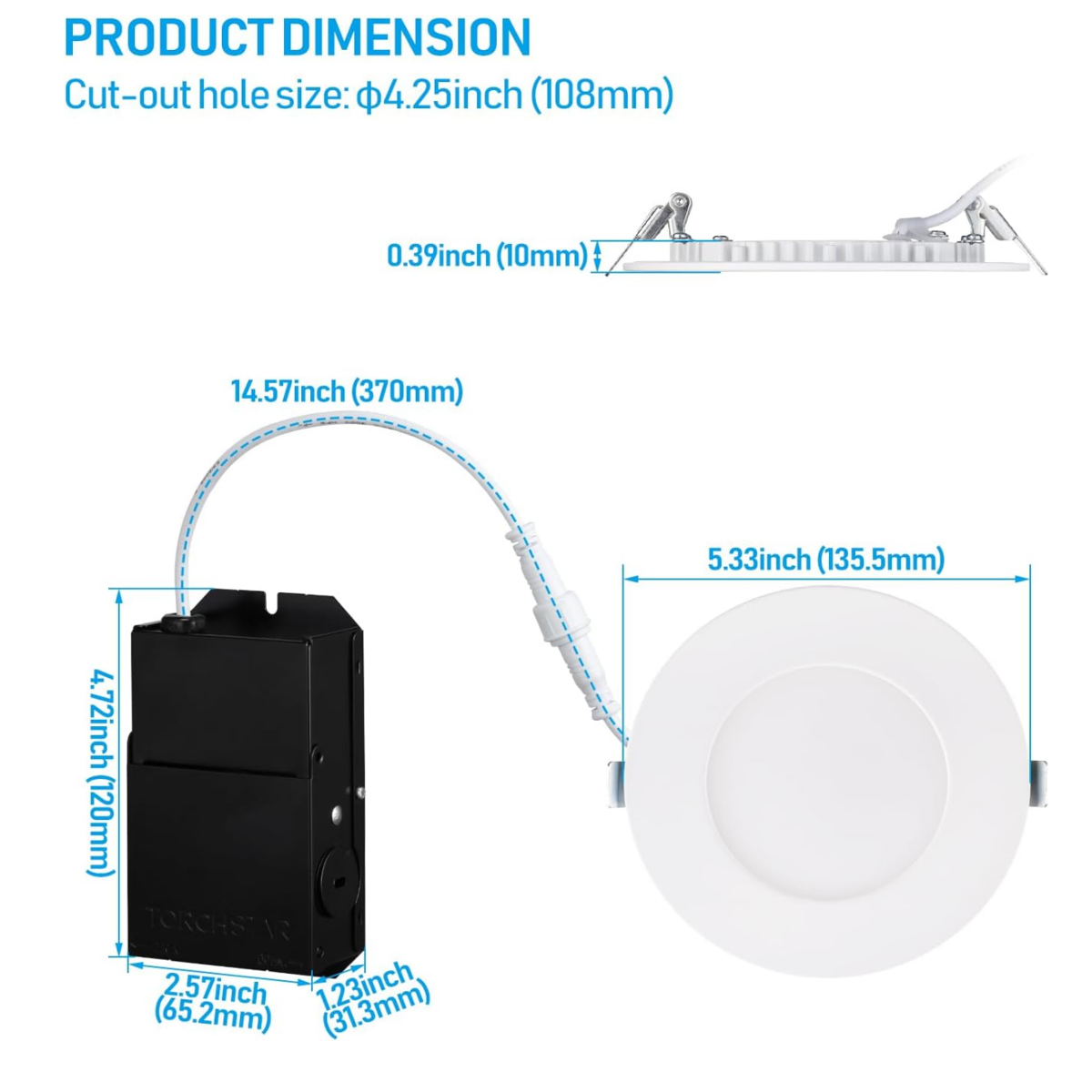 TORCHSTAR Premium Series 4 Inch Ultra-Thin LED Recessed Light with Junction Box