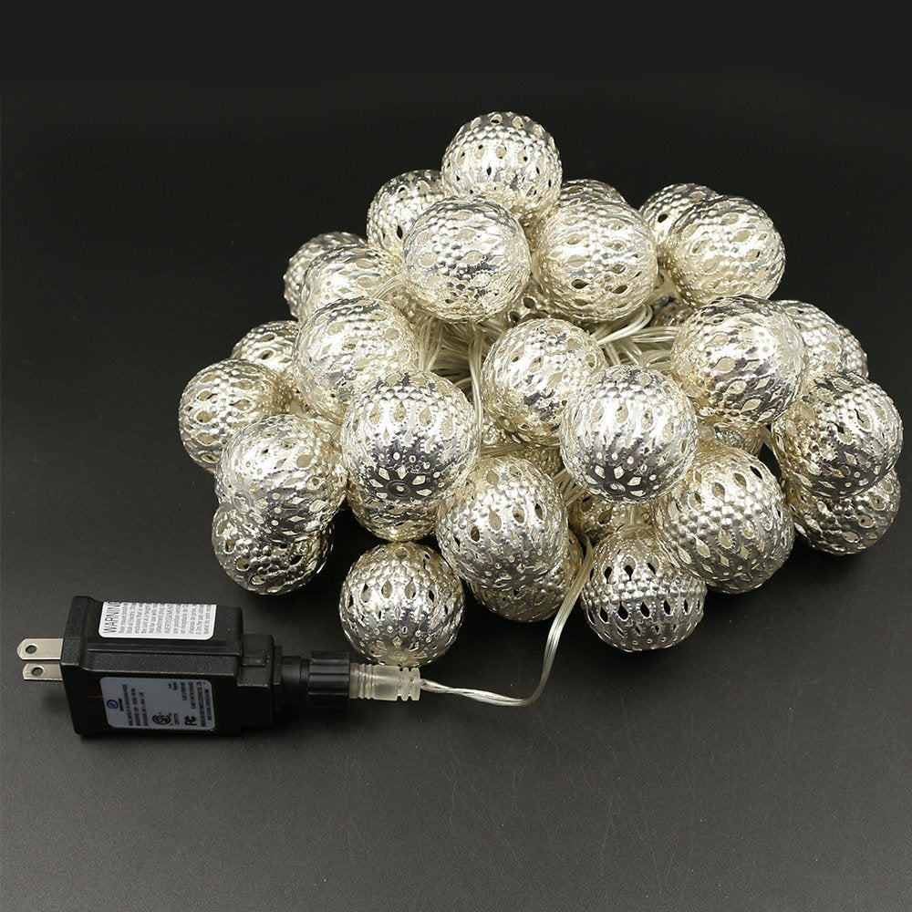 10ft Hollow Ball Battery Operated LED Christmas String Lights - White