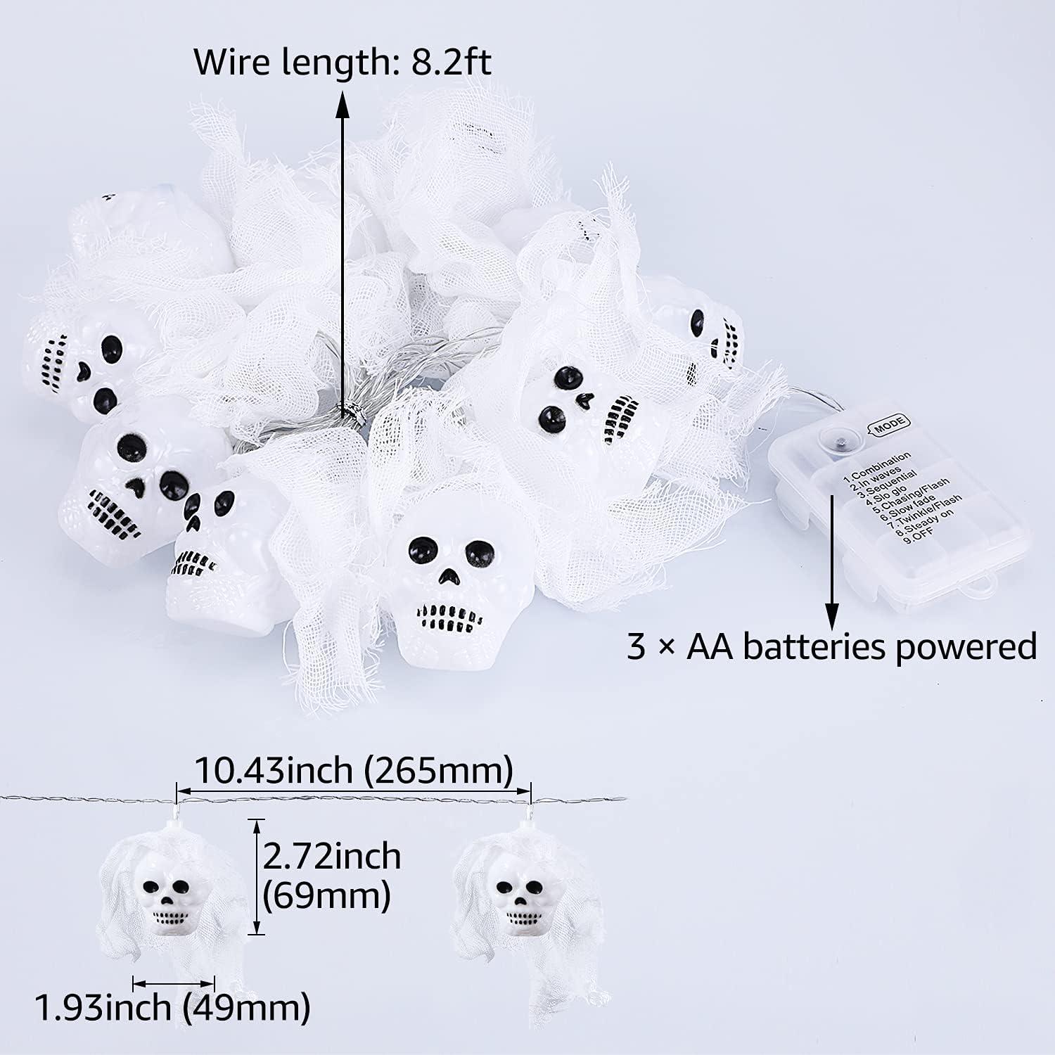 WispWonders Halloween Skull Head - Battery Powered