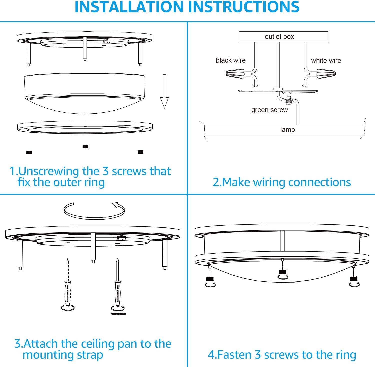 12" Glass LED Ceiling Light - No Bulb Needed Flush Mount Dimmable 3000K Warm White