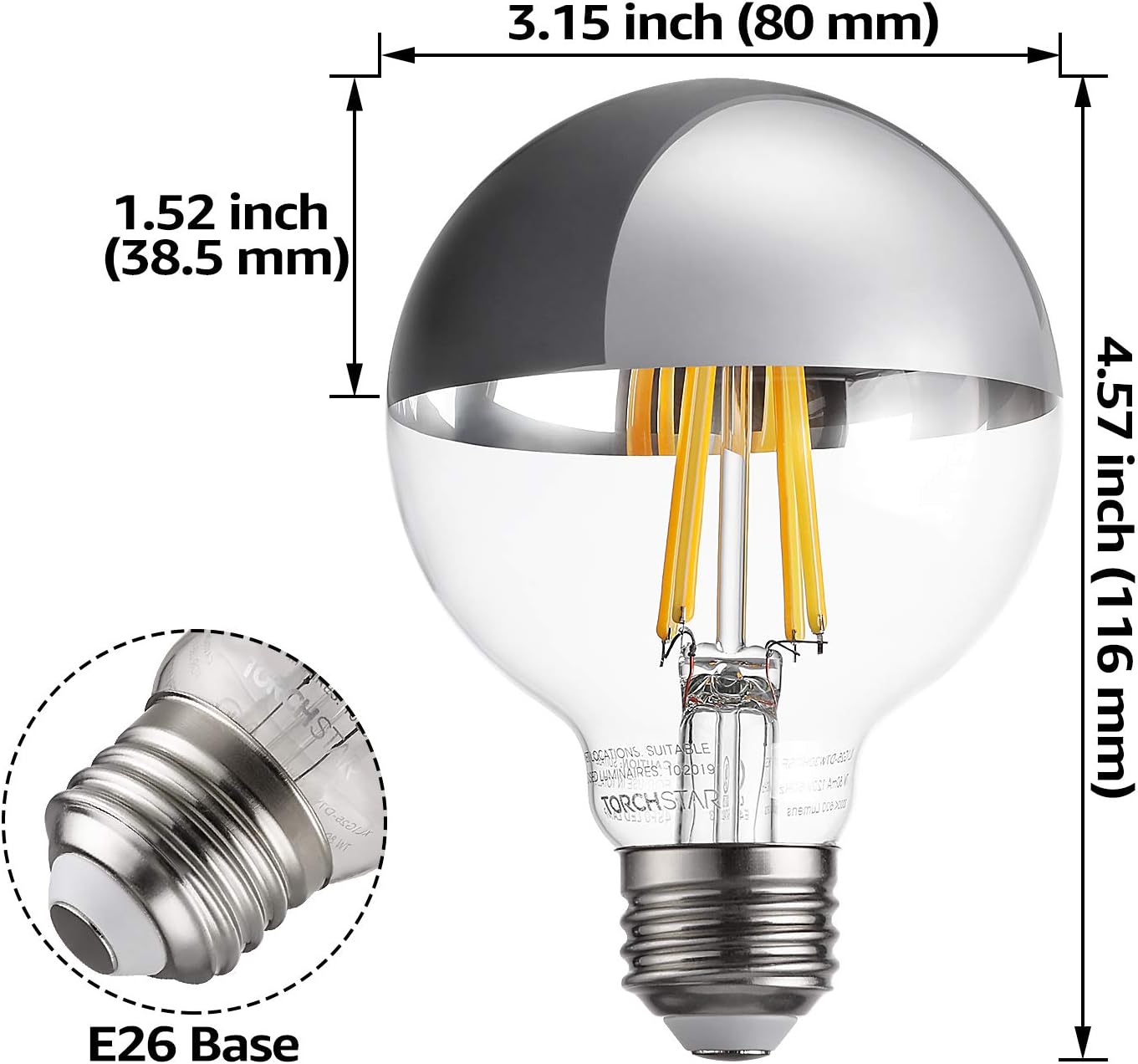 TORCHSTAR® Anti Glare Dimmable Half Chrome Light Bulb, 7W (75W Eqv.) - 3CCT