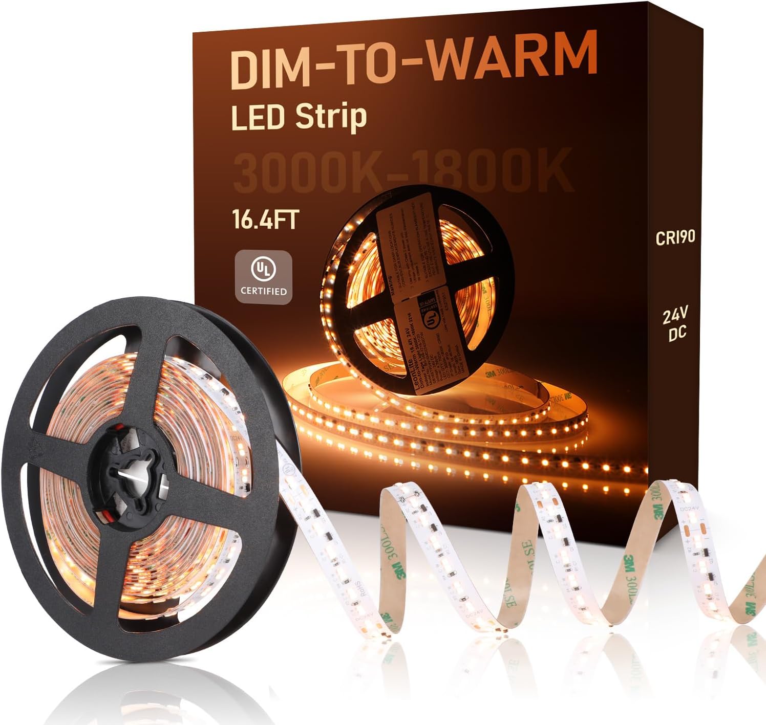 LEONLITE Warm Dim LED Tape Light, 16.4ft, UL Listed