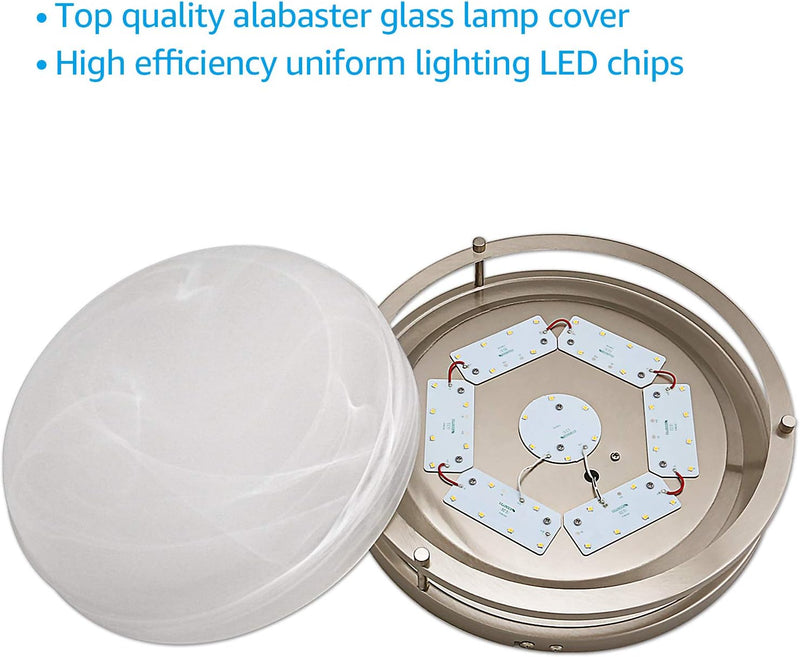 12" Glass LED Ceiling Light - No Bulb Needed Flush Mount Dimmable 3000K Warm White