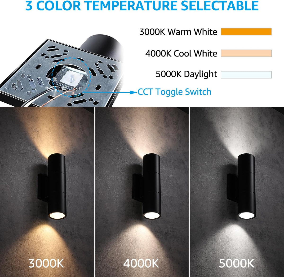 Integrated Outdoor LED Cylinder Up Down Wall Light - 3CCT