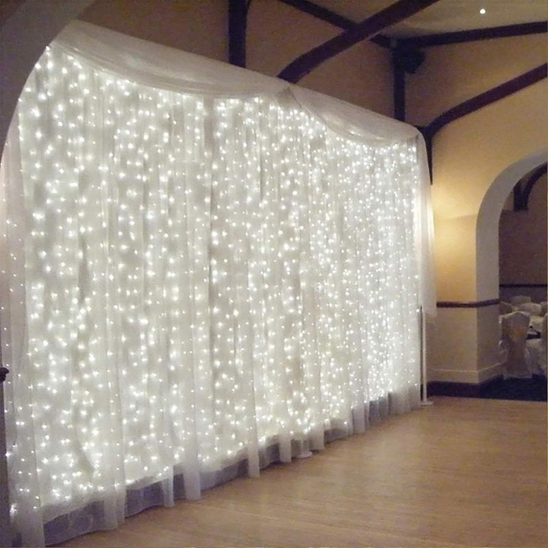 StellarCascade Pure White Curtain Lights