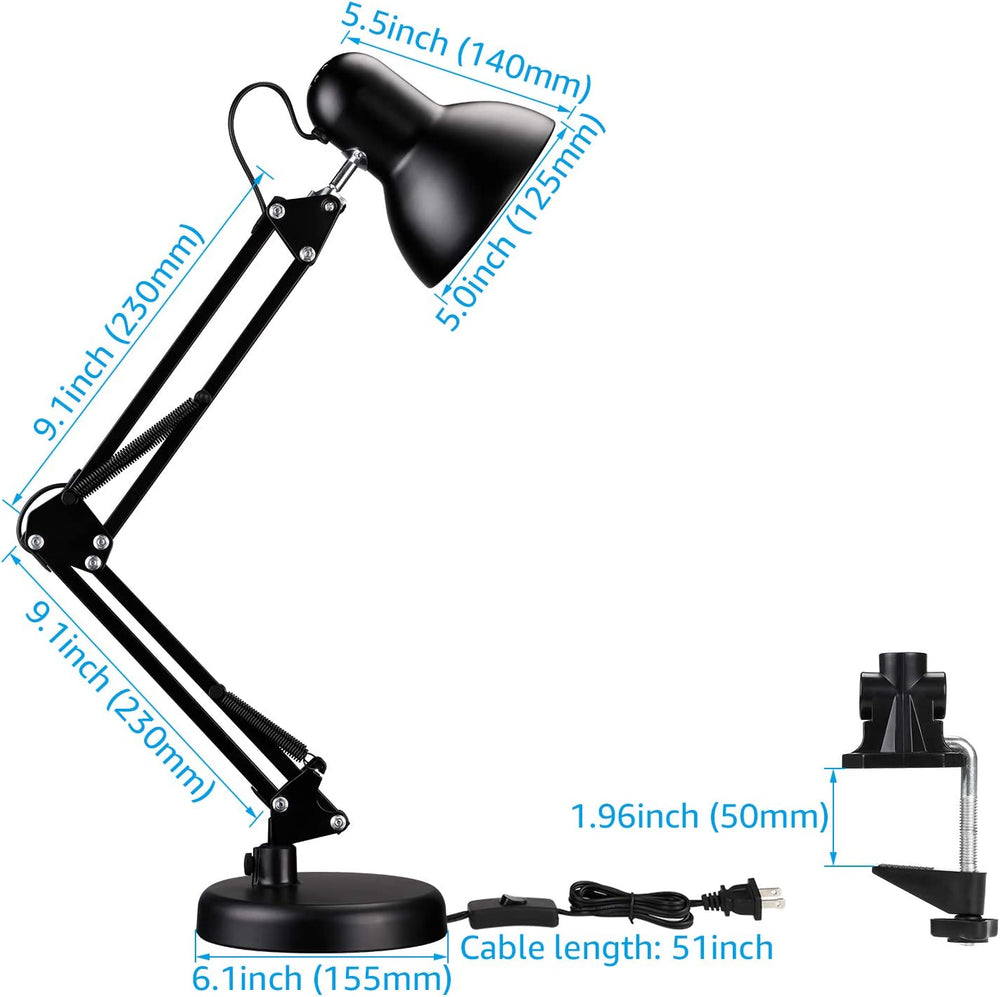 FlexiShade Retro Style Swing Arm Desk Lamp - E26 Base - Matt Black