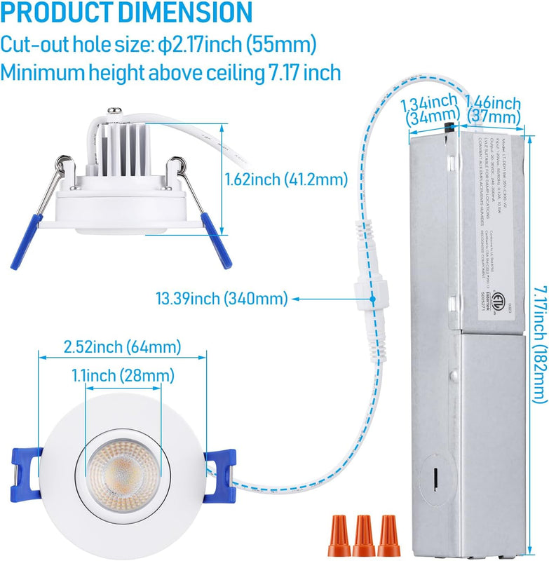 Circulex 2" Directional Canless LED Recessed Light - 6W Dimmable with White Trim