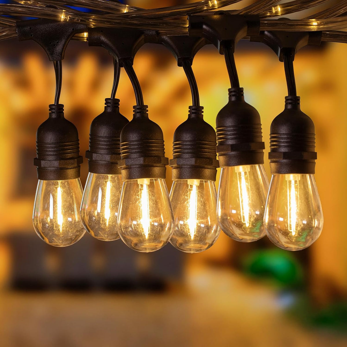 TwinkleTrail 48' LED Outdoor String Lights - Smoke Black 24 Sockets Bulbs Included