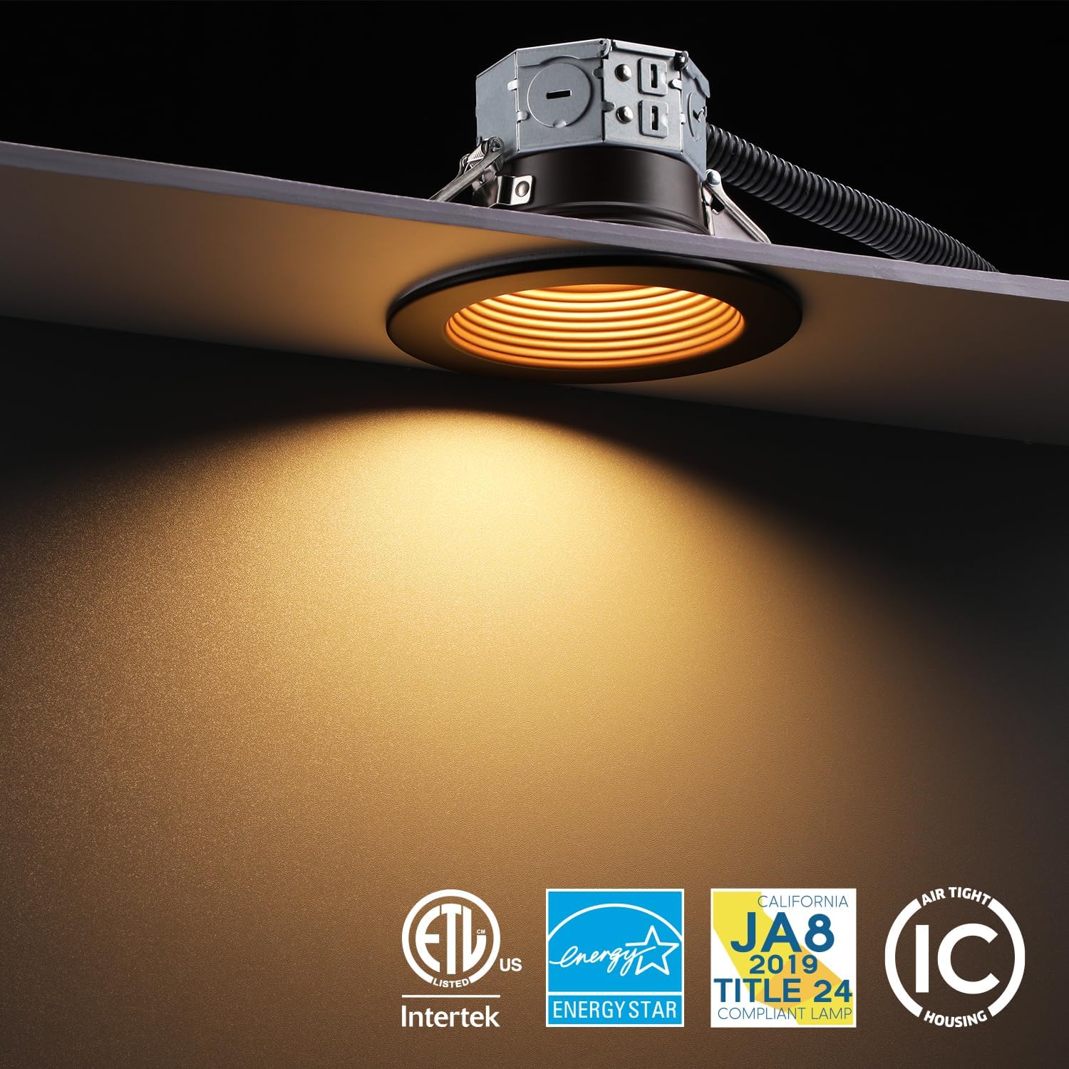 TORCHSTAR Bafflux 4" Glare-free LED Recessed Light - 10W Dimmable with Oil Rubbed Bronze Baffle Trim