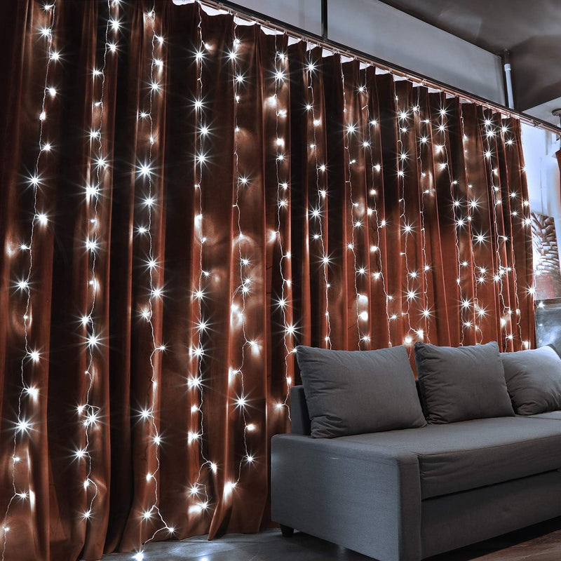 StellarCascade Pure White Curtain Lights