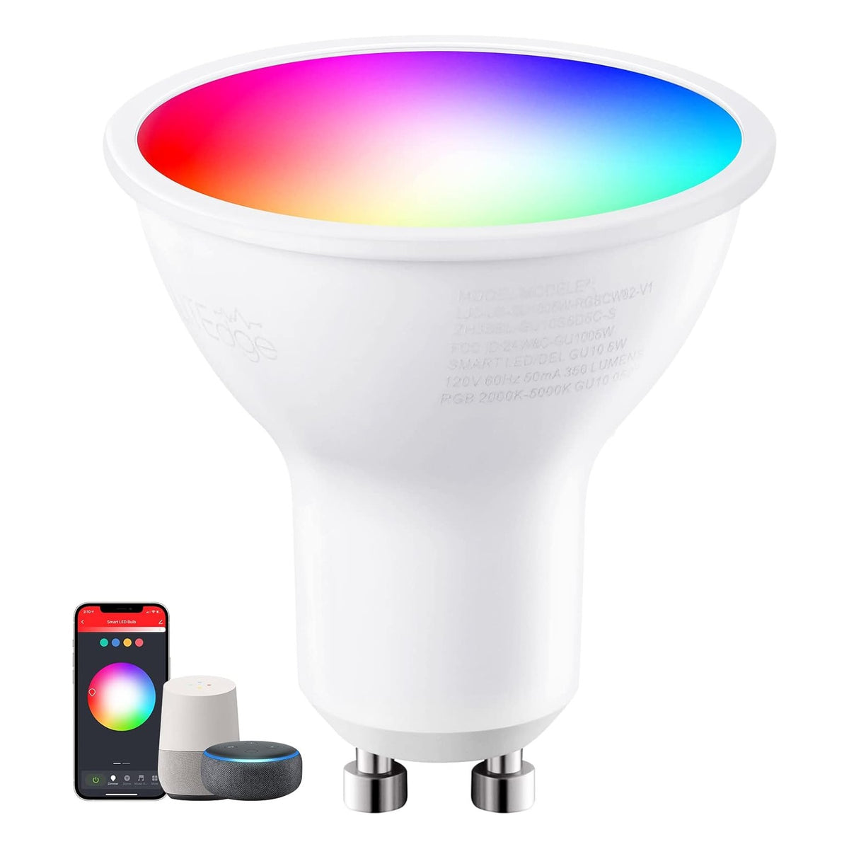 GU10 WiFi Smart Spotlight Bulbs, 2000K-5000K RGB LED Color Changing Light
