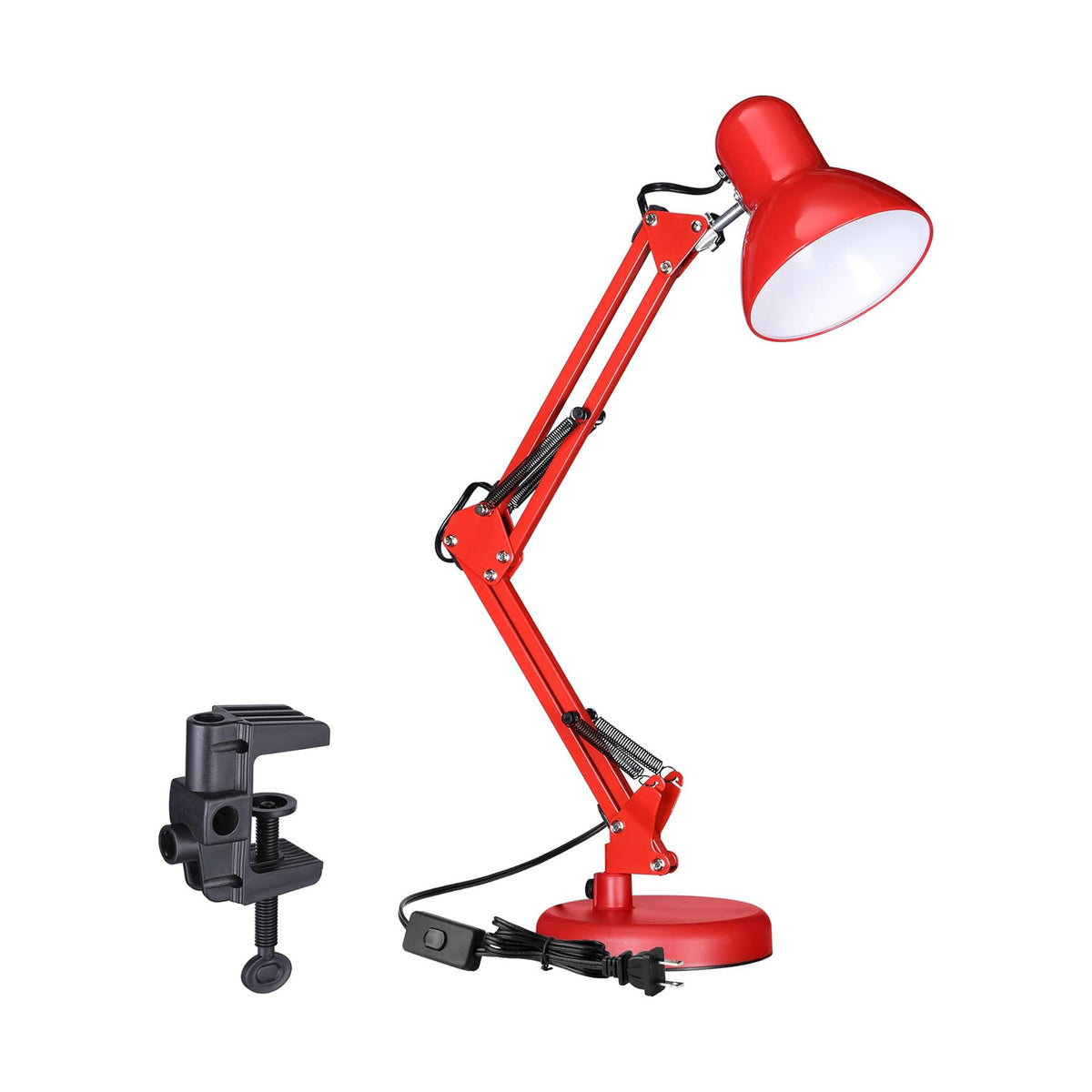 Metal Swing Arm Architect Desk Lamp with Clamp - Red