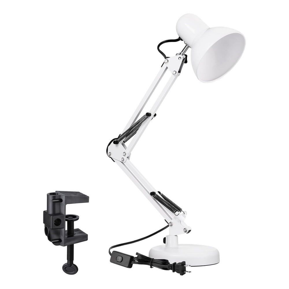 Metal Swing Arm Architect Desk Lamp with Clamp - White