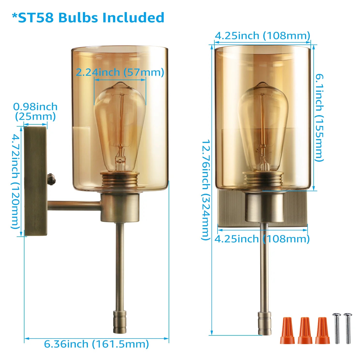 ESCENA RetroRadiant Gold Brass Wall Beacons - 40W 2700K Soft White with Filament Bulbs