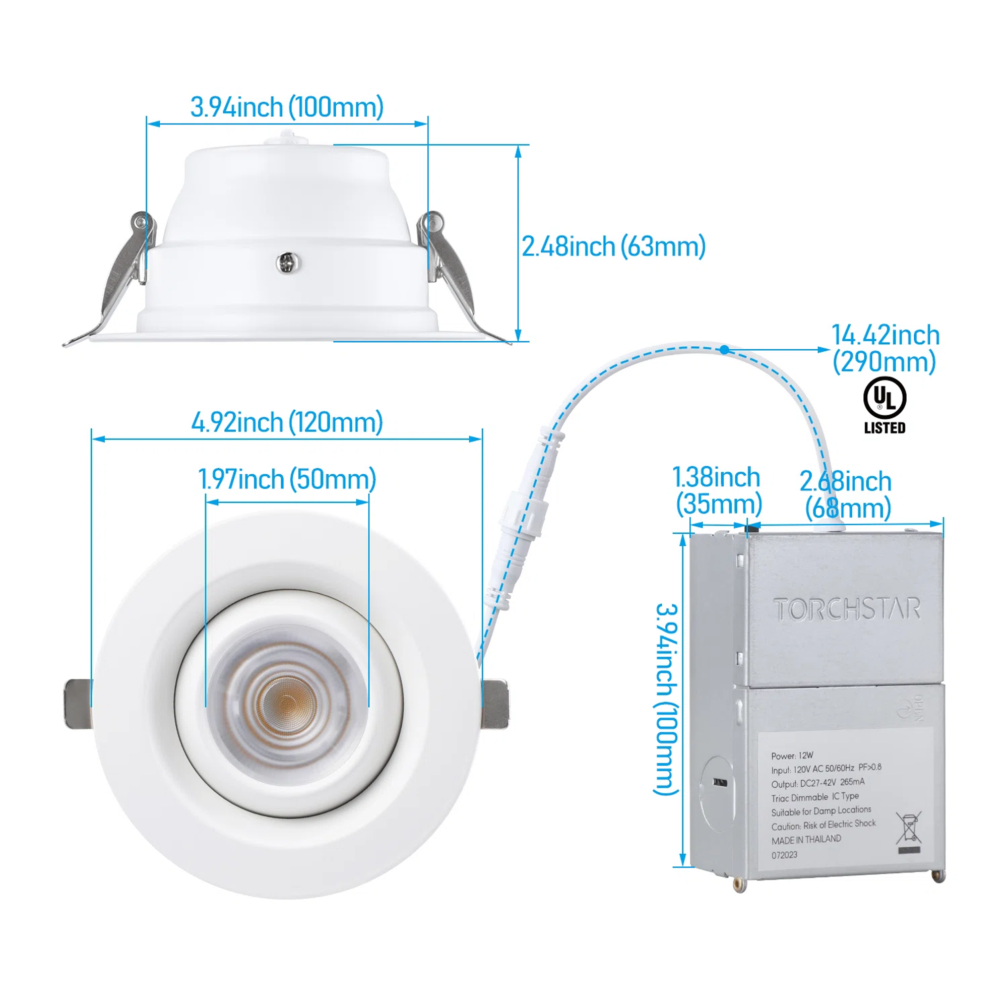 Rotatolux 4" Gimbal Canless LED Recessed Light - DL 12W Dimmable with Narrow Beam Angle